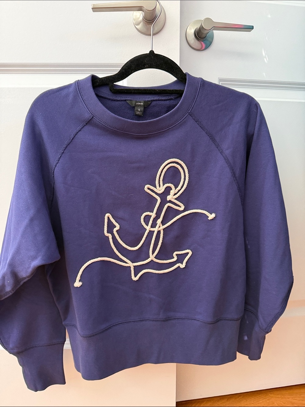 J. Crew Men's Purple Crewneck Sweatshirt with Cream Anchor Rope